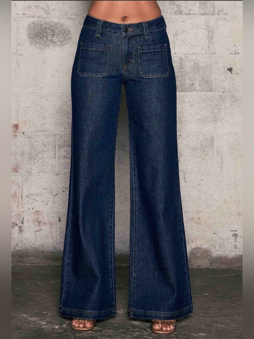 Women’s dark wash jeans-Wide Leg High-Rise Women’s Jeans - Dark Blue